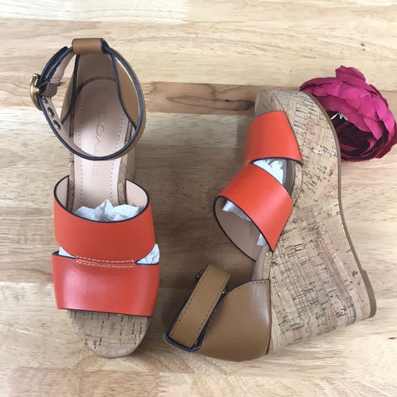 Coach Geranium/Light Saddle Leather Wedge Sandal 5.5 - Picture 3 of 8